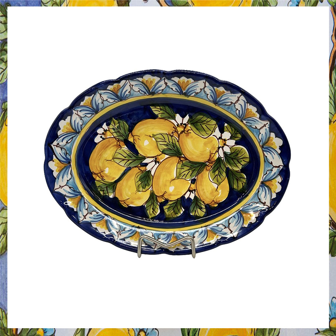Piatto ovale in ceramicac per portata 6limoni blu liquorificio smeraldo Piatto ovale in ceramicac per portata 6limoni blu liquorificio smeraldo