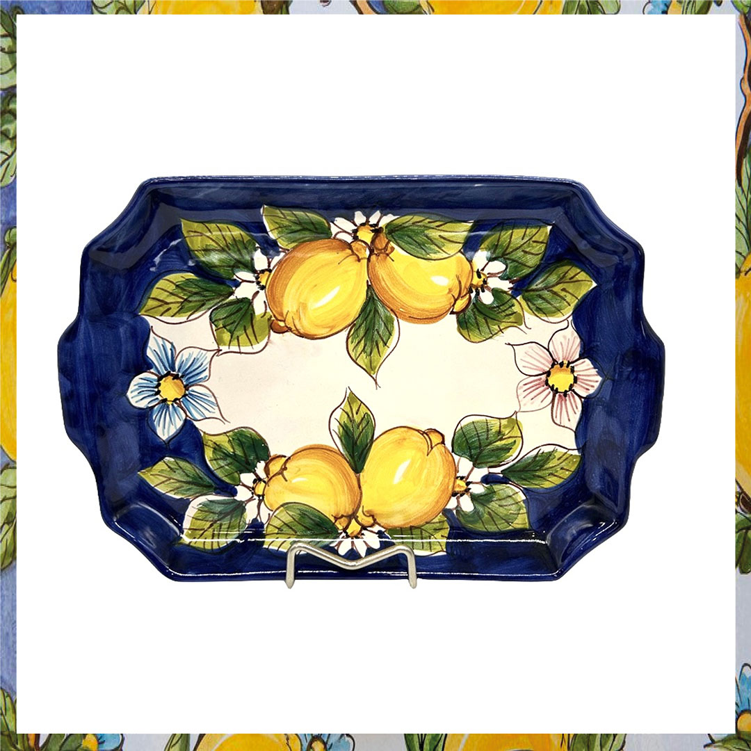 Vassoio alto blu ceramica 6bicchierini liquorificio smeraldo Vassoio alto blu ceramica 6bicchierini liquorificio smeraldo