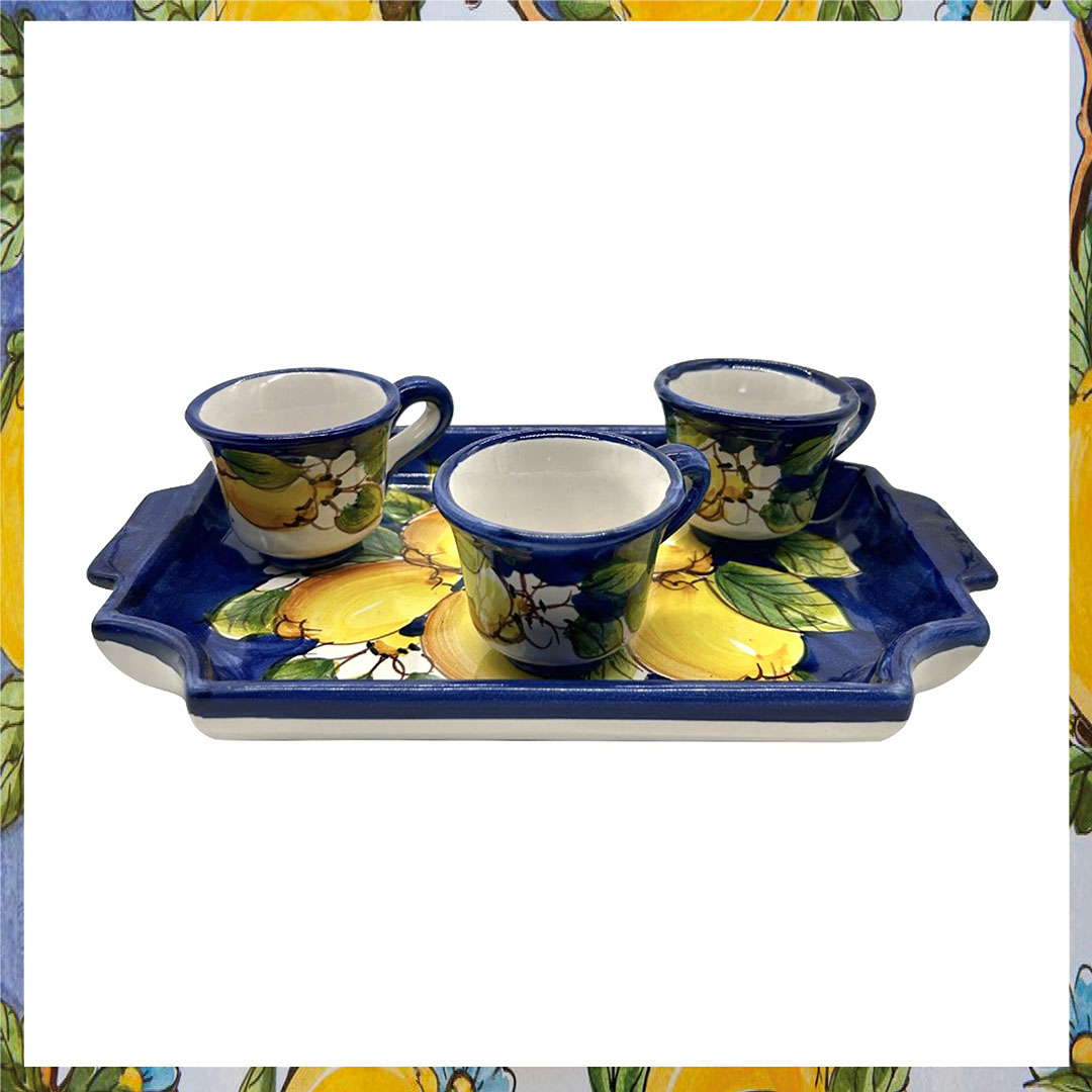 Vassoio ceramica 3 bicchierini liquorificio smeraldo Vassoio ceramica 3 bicchierini liquorificio smeraldo